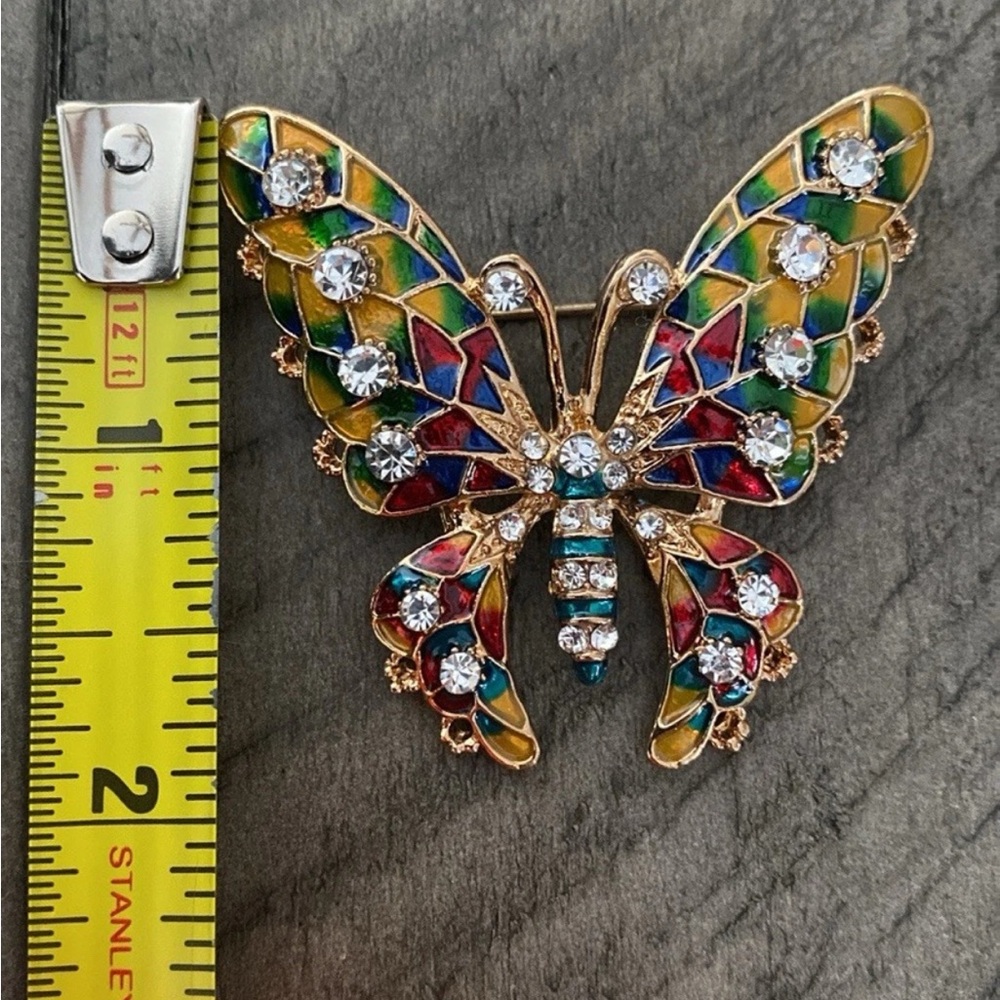Butterfly Rhinestone Multi Colored Brooch Pin NEW - Picture 3 of 4